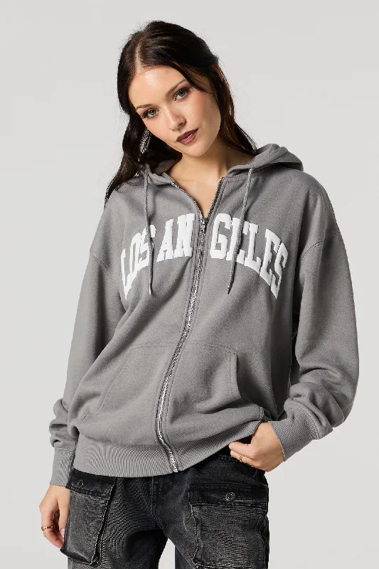Discount Extravaganza Oversized Puff Print Graphic Zip-Up Fleece Hoodie
