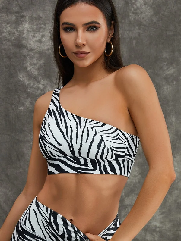 Price Reduction ZASUWA Female Zebra Pattern Single Should Strapes Sports Bras