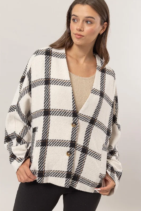Bonus Savings HYFVE Plaid Long Sleeve Jacket with Side Slit Pockets