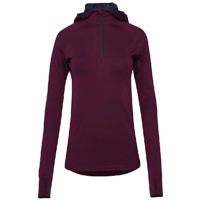 Limited Edition Womens Merino 200 Zip Neck Hoodie (Wine)