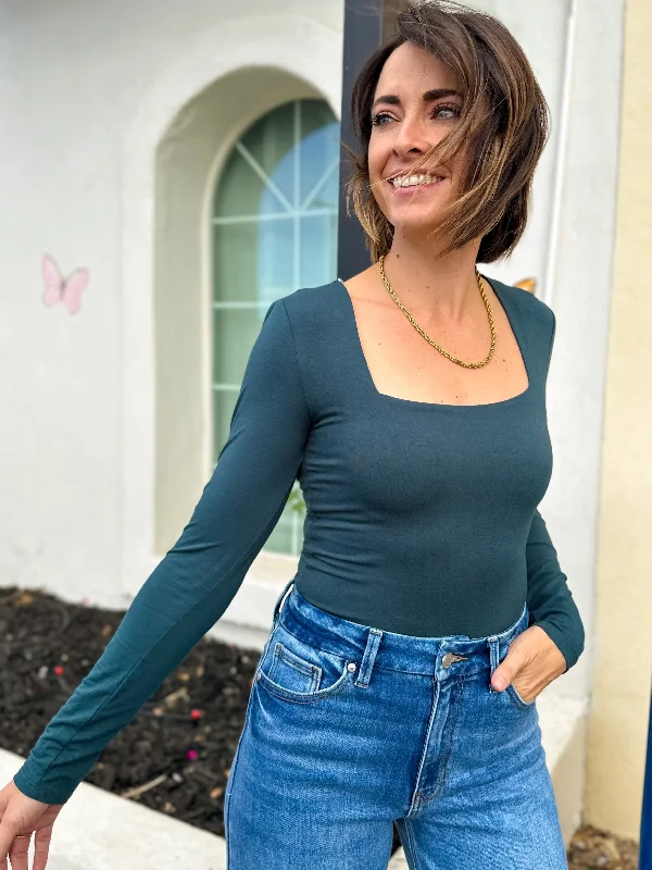 Huge Savings Square Neck Long Sleeve - Dark Teal