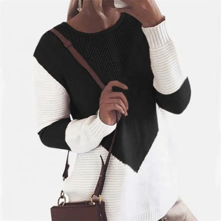 Epic Deals Autumn Spring Winter Fashion Crew Neck Long Sleeve Patchwork Women Casual Sweater