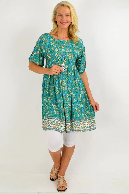 TIME-Limited Offer Emerald Green Puff Sleeve Tunic Dress