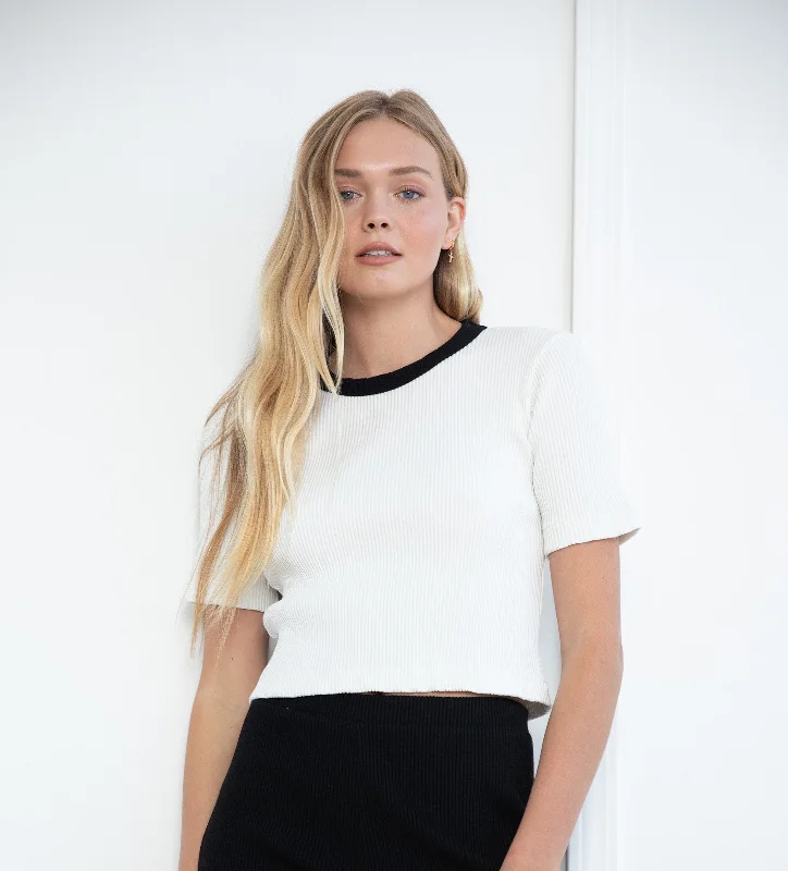 Exclusive Offer White/Black Blocked Rib Ringer