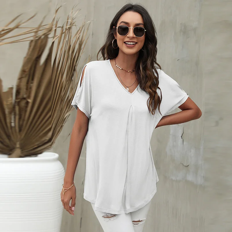 Special Savings Solid Color Short Sleeve V Neck Wholesale T-shirts For Women Summer