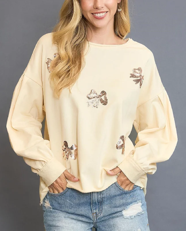 Savings Soar This Weekend French Terry Top with Ribbon Sequins