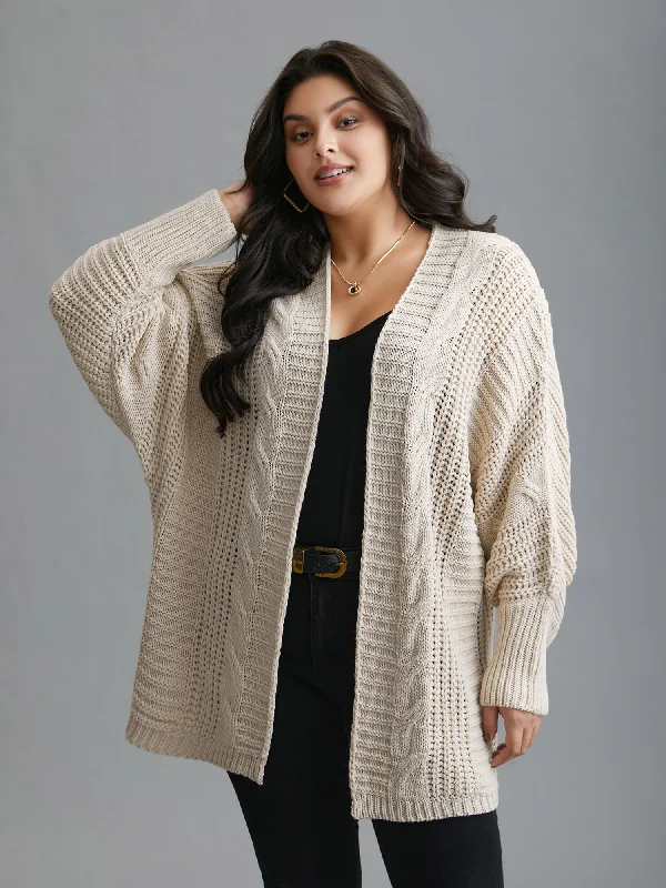 New Arrival Cable Knit Open-Front Ribbed Knit Cardigan
