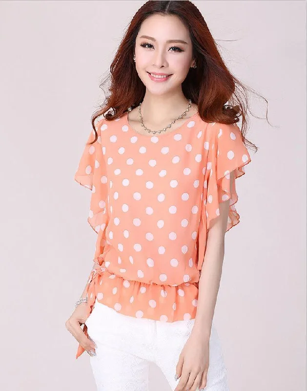 Overstock SHEER POLKA DOT CHIFFON BLOUSE