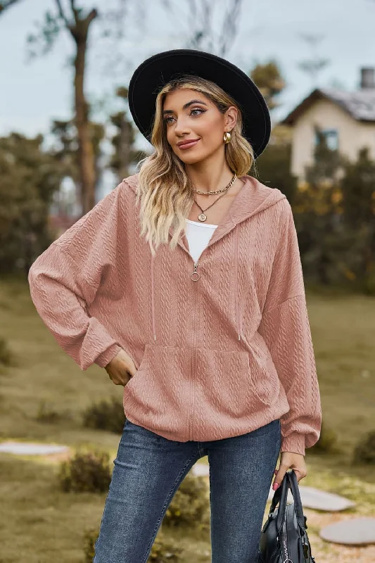Special Price Cable-Knit Long Sleeve Hooded Jacket