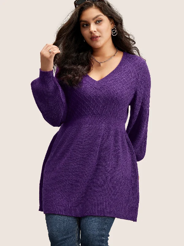 Sale Event Plain Plisse Lantern Sleeve A Line Pullover