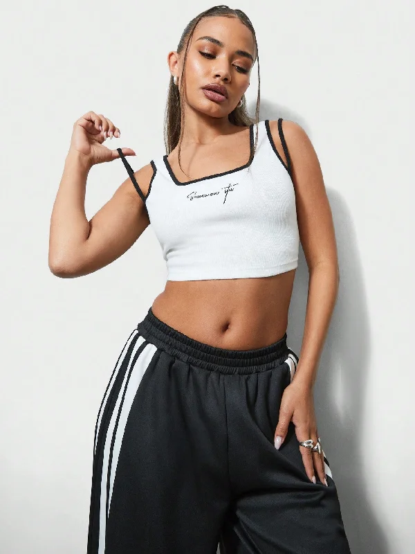 Today’s Special SUMWON WOMEN Contrast Multi Strap Graphic Crop Top