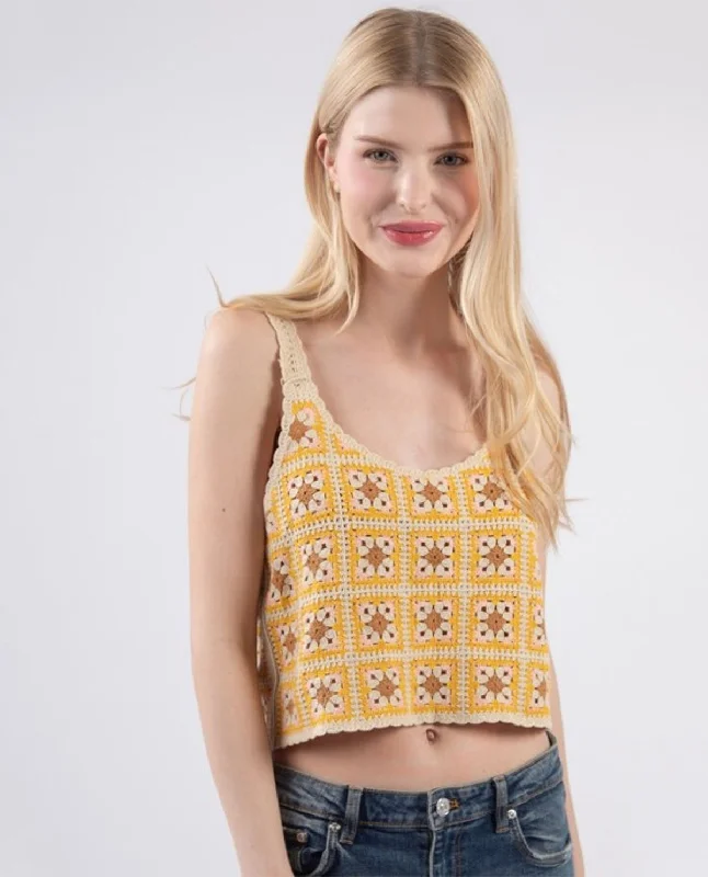 Exclusive Deal Crochet Floral U-Neck Tank Top