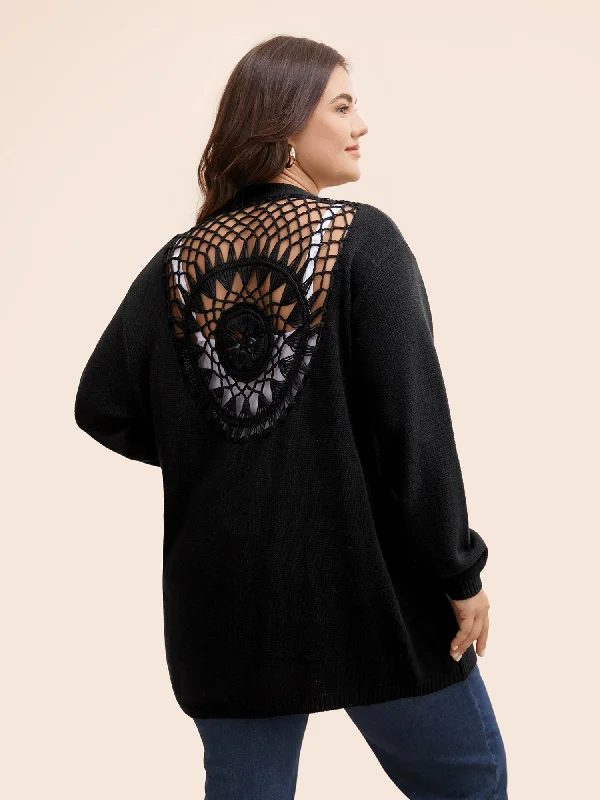 Weekend Savings Spectacular Texture Back Crochet Drawstring Cardigan