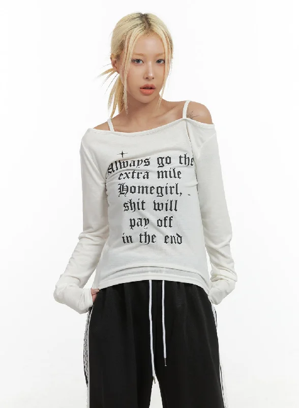 Weekend Bargains to Celebrate Chic Off Shoulder Letter Print Top  CO415