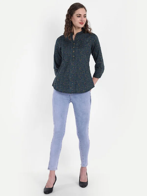 Crazy Deals Floral Print Top with Pintucks & Button Detail