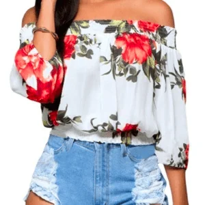 Final Markdown CHIFFON OFF-SHOULDER FLORAL TOP