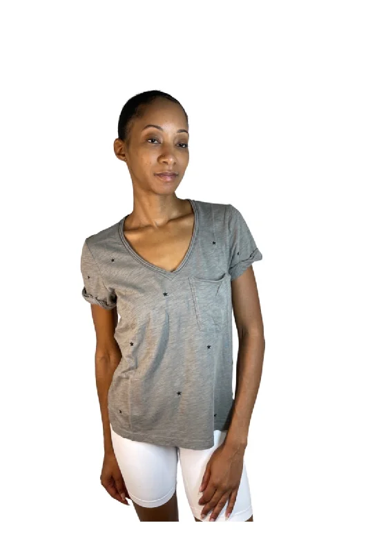 Low Prices TLA Petite V-Neck Tee Shirt Stars with Pocket