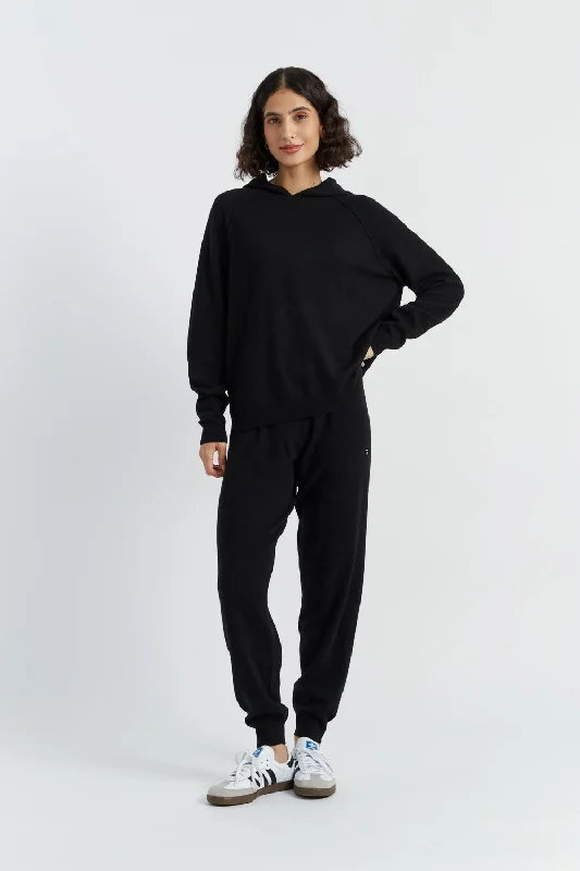 Overstock Sale Black Wool-Cashmere Boxy Hoodie