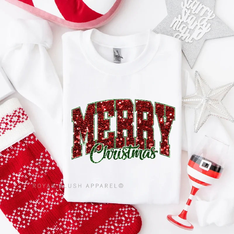 Members Only Faux Sequin Merry Christmas Sweatshirt