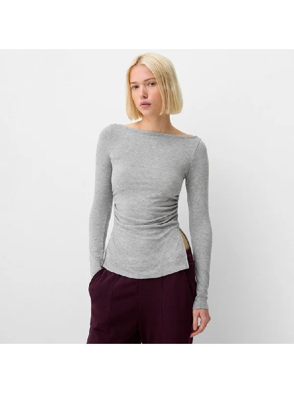 Savings Event Plain Ruched Split Hem Bodycon Tops