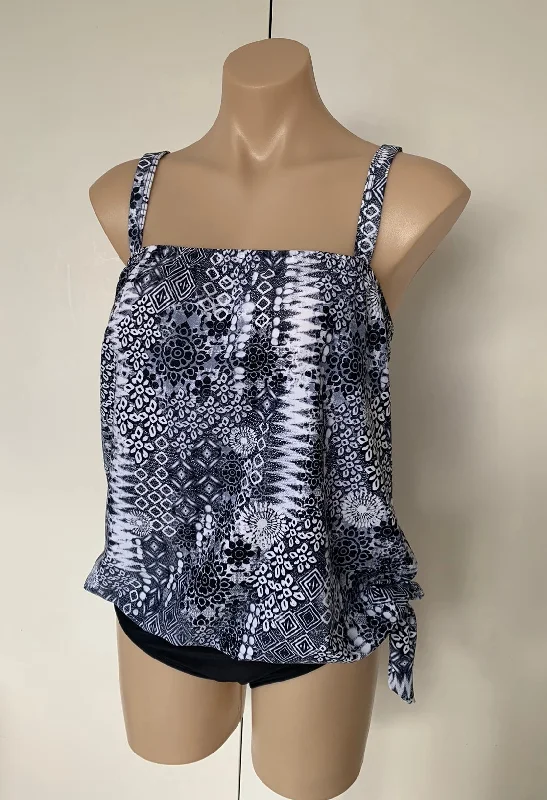 Midnight Sale Ocean Curl - Tankini Dee - Black/White Print