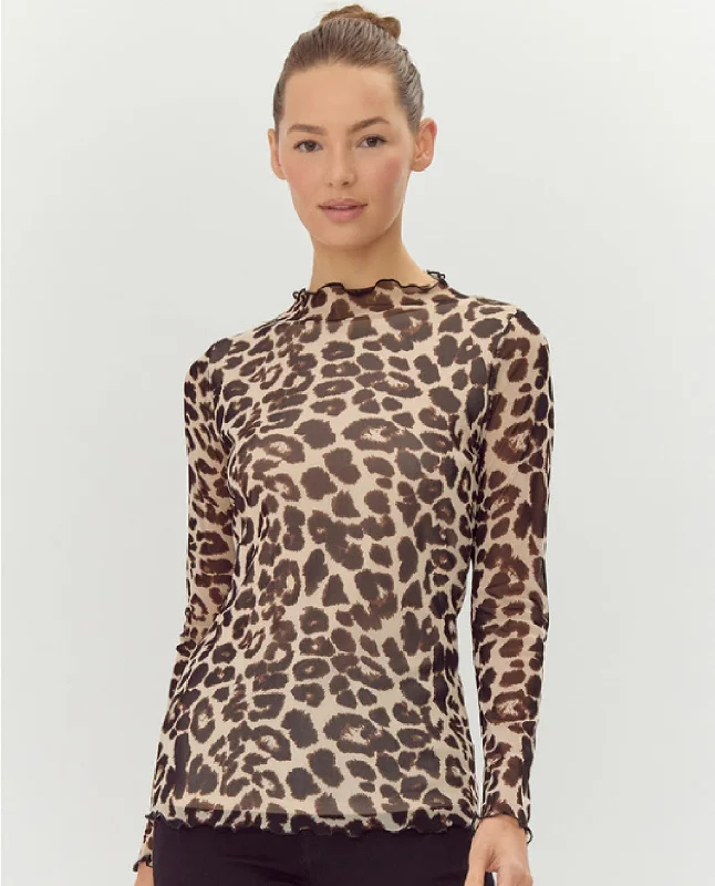 Weekend Savings Galore Long Sleeve Animal Print Mesh Top