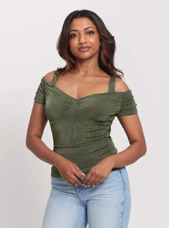 Weekend Bargains to Cherish Khaki Green Emily Rib Top