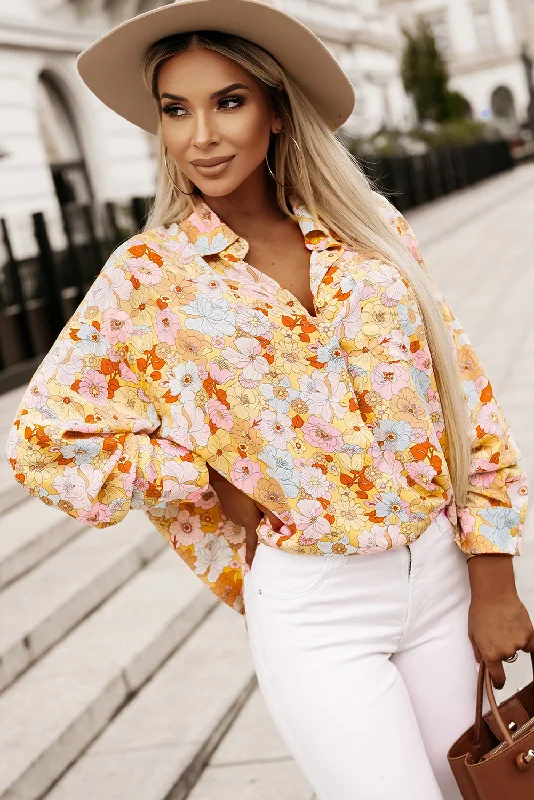Today’s Deal Floral Collared Neck Long Sleeve Shirt