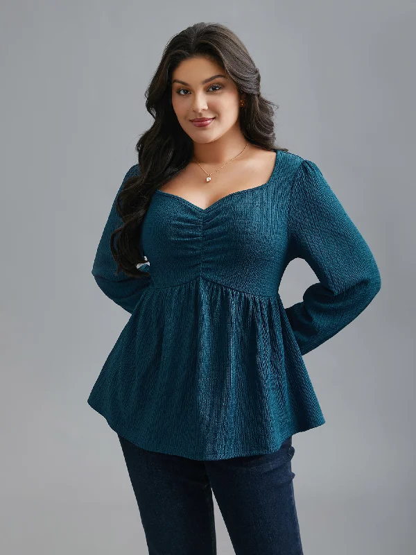 Weekend Savings Fiesta Heart Neckline Solid Gathered Blouse