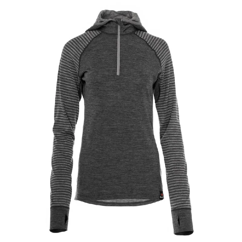 Hot Deal Womens Merino 200 Zip Neck Hoodie (Stripe Smoke/Charcoal)