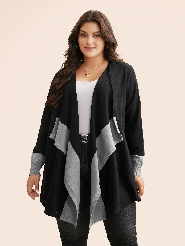 Best Choice Contrast Kimono Collar Asymmetrical Hem Cardigan