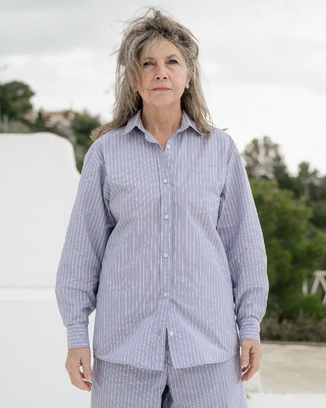 Weekend Deal Ole Shirt - Organic Cotton Poplin - Red Blue Stripe
