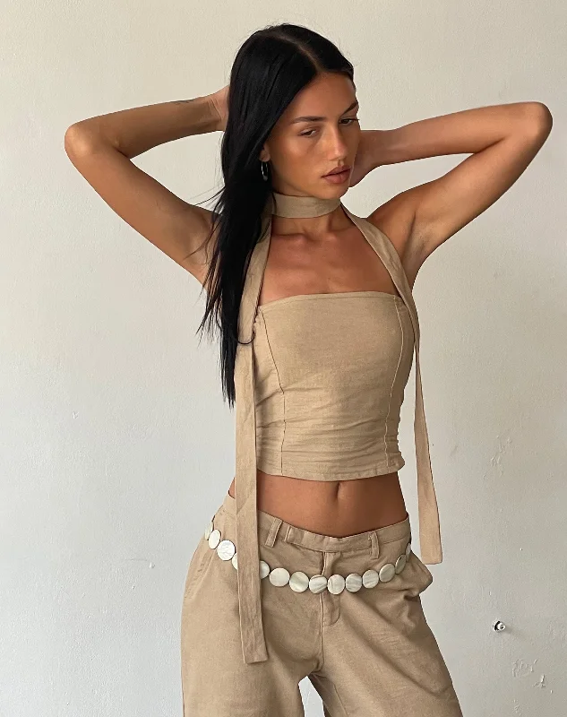 Quick Sale MOTEL X JACQUIE Shaloe Bandeau Top and Scarf Set in Light Taupe