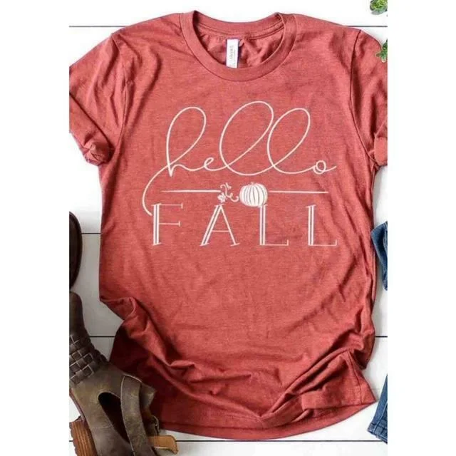 Special Promotion Heather Clay Hello Fall Graphic Tee T-Shirt Bella Canvas Womens Casual Special Promotion Heather Clay Hello Fall Graphic Tee T-Shirt Bella Canvas Womens Casual