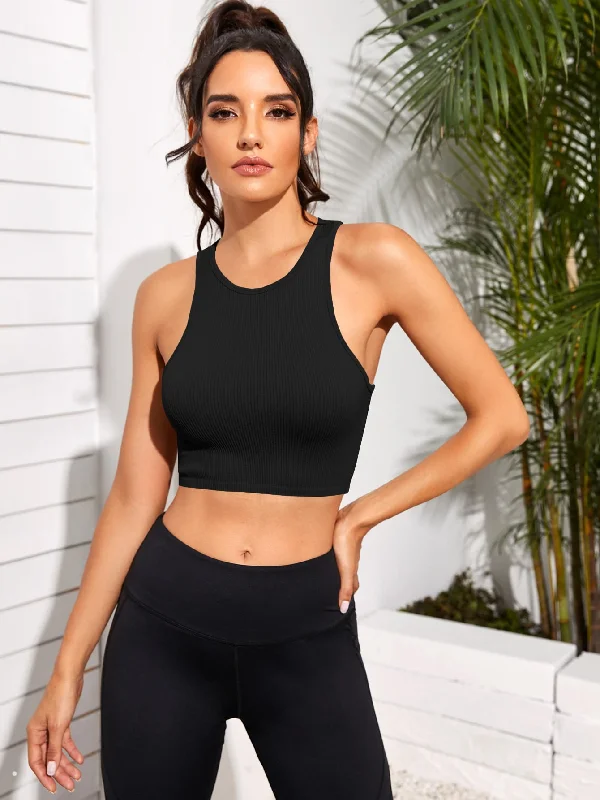 Great Deals Cropped Round Neck Sports Tank Top