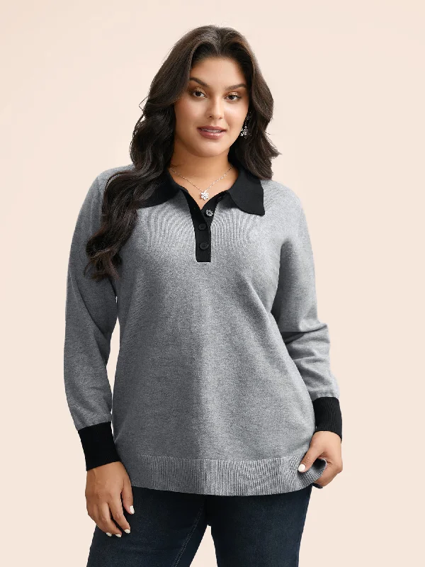 Don't Wait Supersoft Essentials Contrast Polo Neck Button Up Pullover