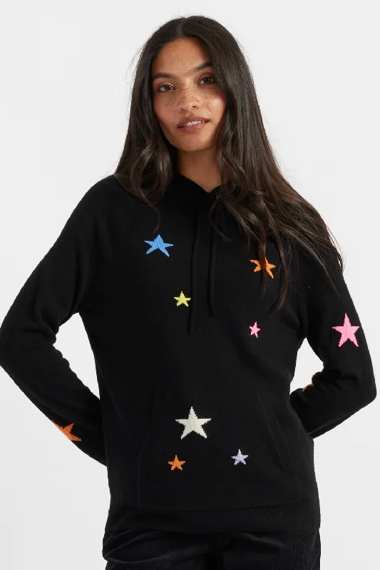 Blowout Sale Black Wool-Cashmere Star Hoodie