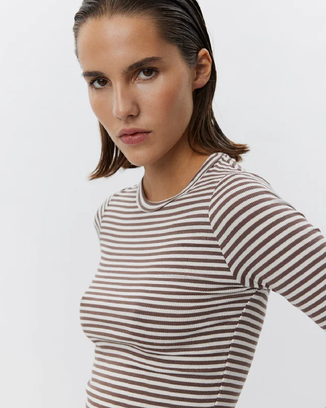 Closeout PETRICIASW STRIPE T-SHIRT LONG SLEEVE - Brown Striped