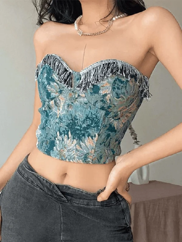 Special Buy BerryBetty - Fringe Trim Smocked Bandeau Corset Top
