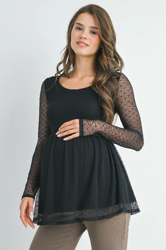 Instant Discount Polka Dot Scoop Neck Mesh Sleeve Maternity Top