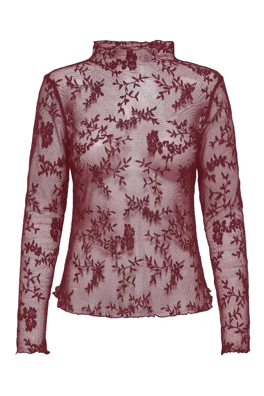 Limited Time Discount Only - Onllinley Ls Lace Top - 4765865 Cabernet