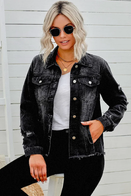 Deal Dash Distressed Raw Hem Denim Jacket