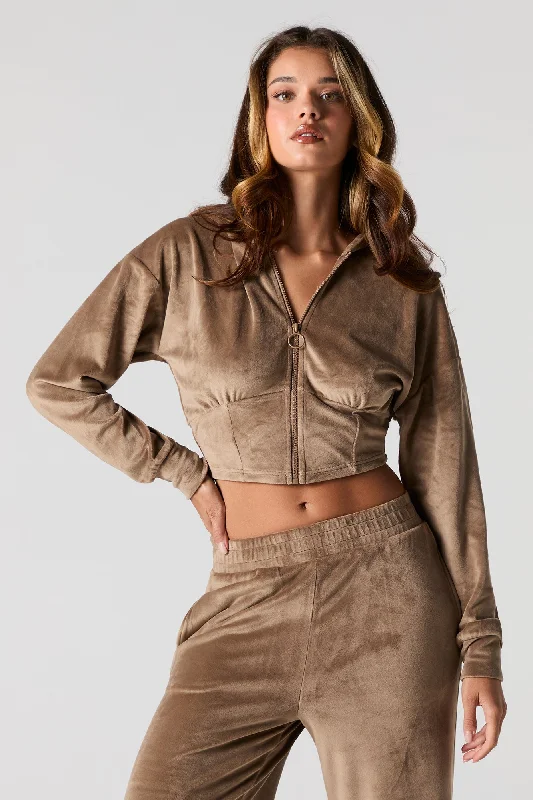 The Best Prices Velour Corset Style Zip-Up Hoodie