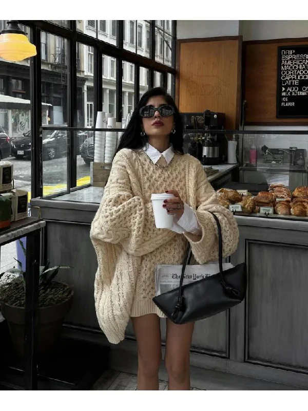Weekend Discounts to Relish Ribbed Cabe Knit Loose Pullover Sweater