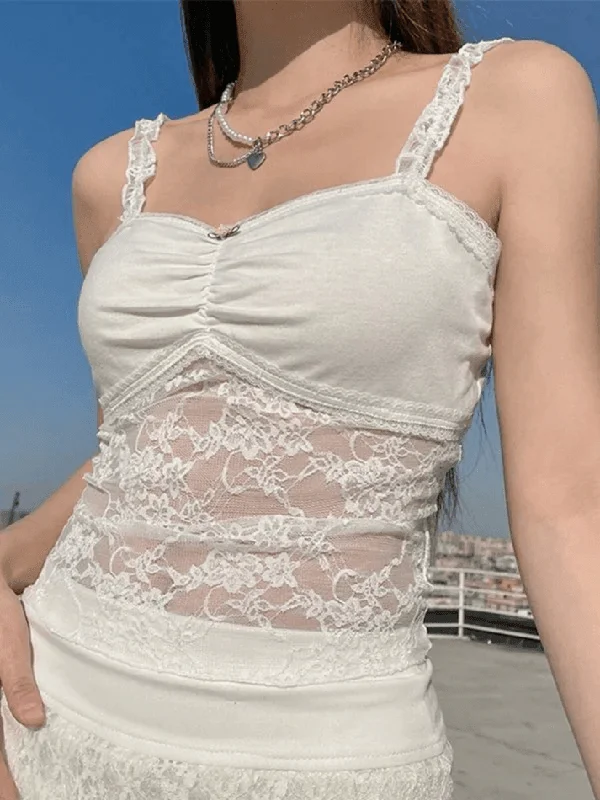 Doorbuster Deal BerryBetty - Patchwork Lace White Crop Cami Top