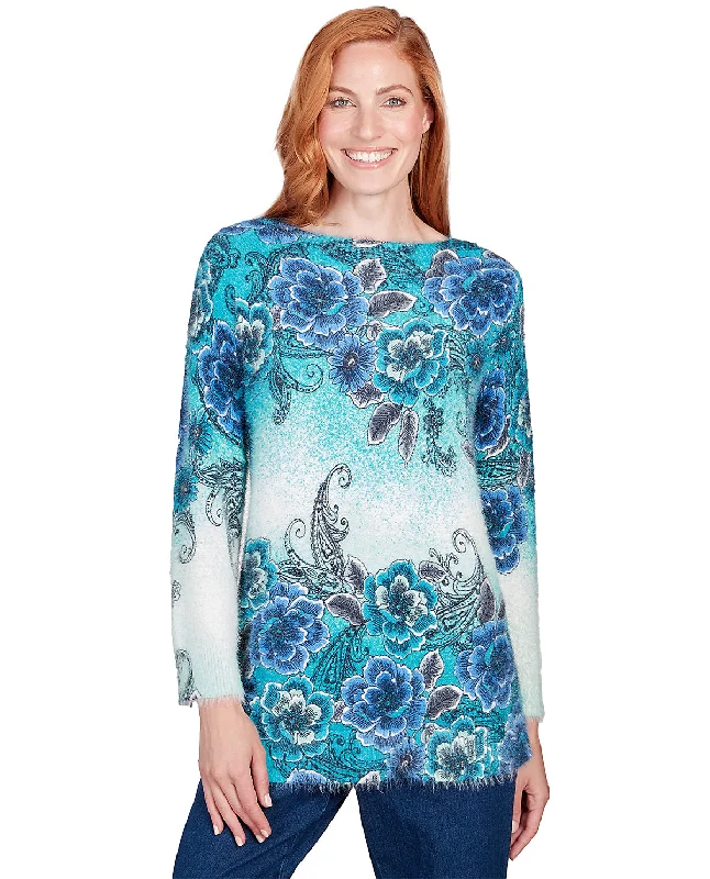 Steals and Deals Ruby Road Mint Condition Floral Ombre Sweater